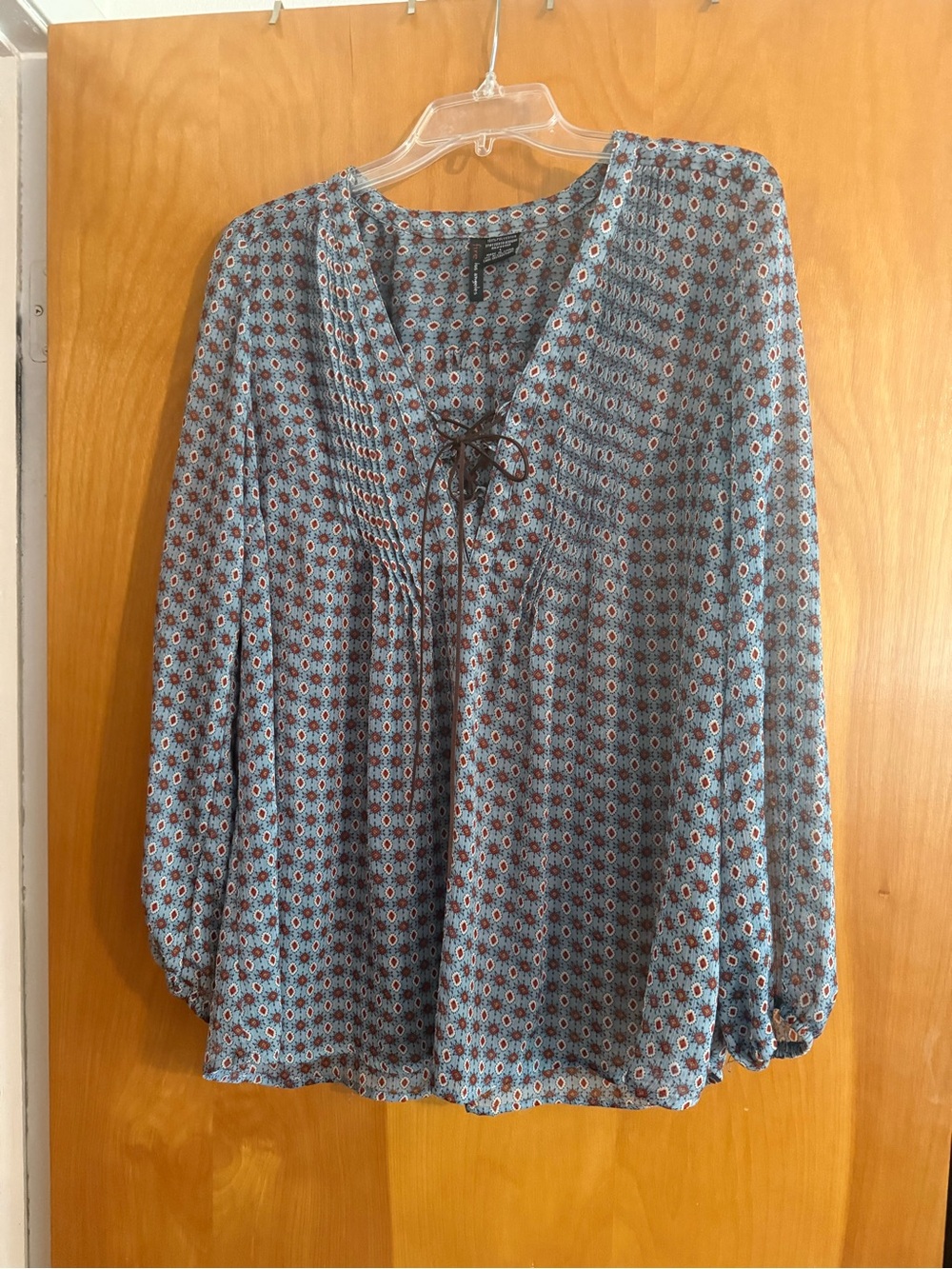 Fire Los Angeles Blue Printed Tie-Front Peasant Blouse